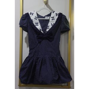 Girls 14 Halmode Petite REAL Vintage 80's 90's Retro Sailor Style Bow Dress